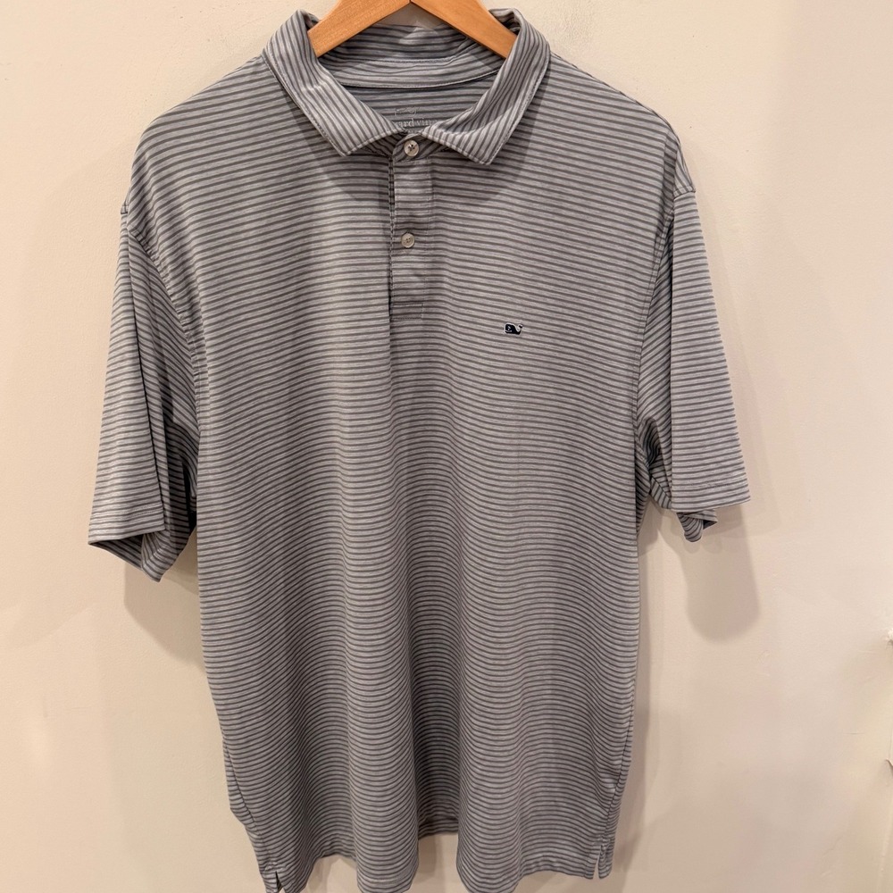 Vineyard Vines Sankaty Performance Polo Mens XXL Gray Stripe Golf Shirt